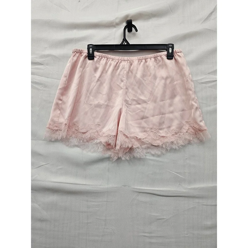 A New Day Womens Lace Trim Satin Sleep Shorts Pink Polyester Blend Size Large